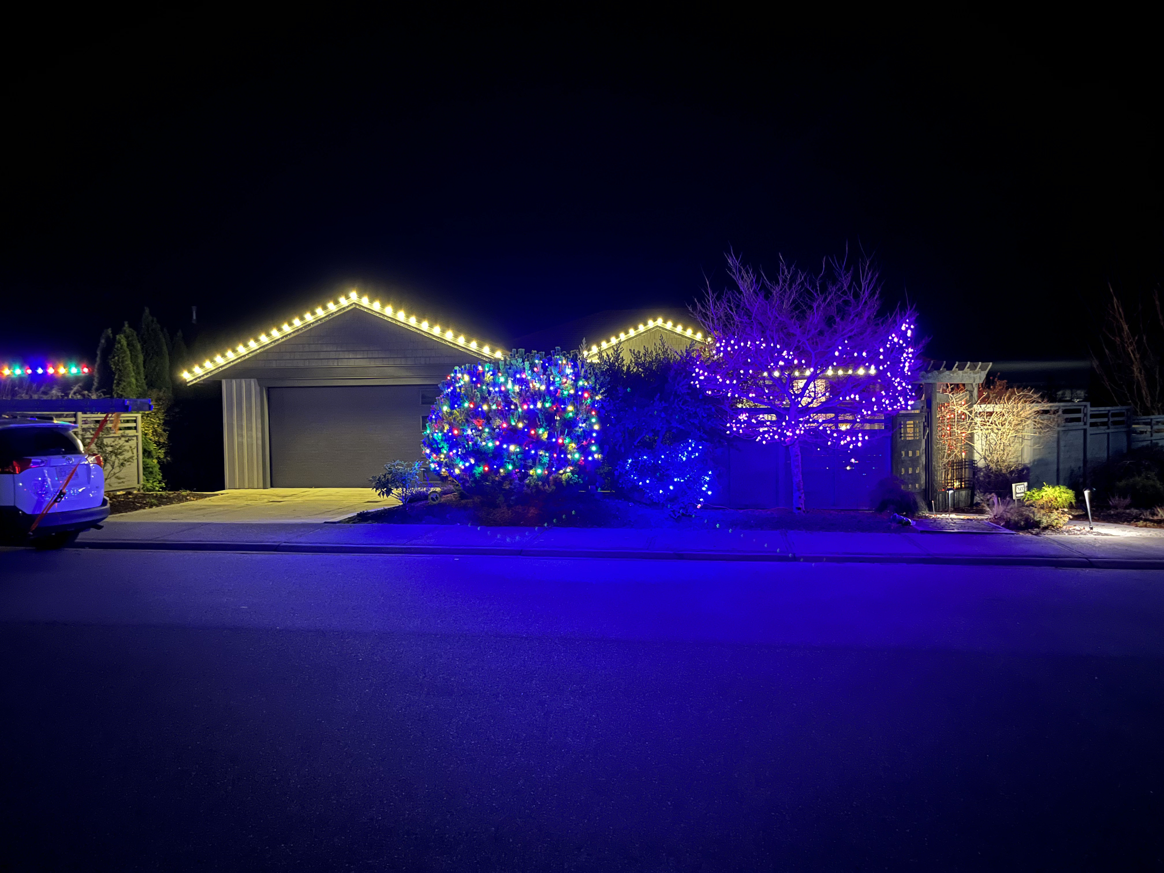 Warm white residential Christmas lights West Sechelt BC
